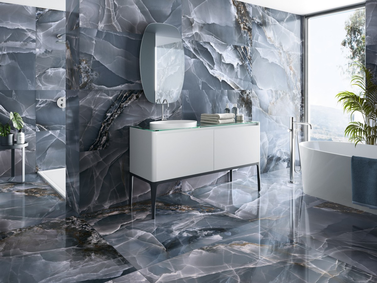 Gres szkliwiony polerowany ONYX BLEU 60x120 płytka imitująca kamień