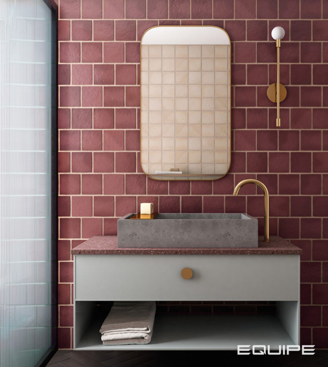 Płytka ścienna MAGMA BURGUNDY MATT 13,2x13,2 czerwona kwadratowa cegiełka mat