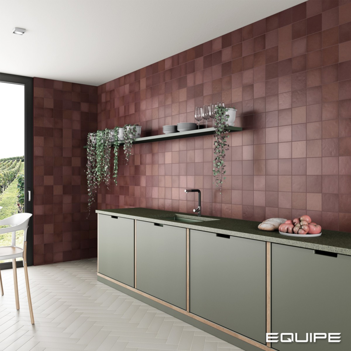 Płytka ścienna MAGMA BURGUNDY MATT 13,2x13,2 czerwona kwadratowa cegiełka mat (3)