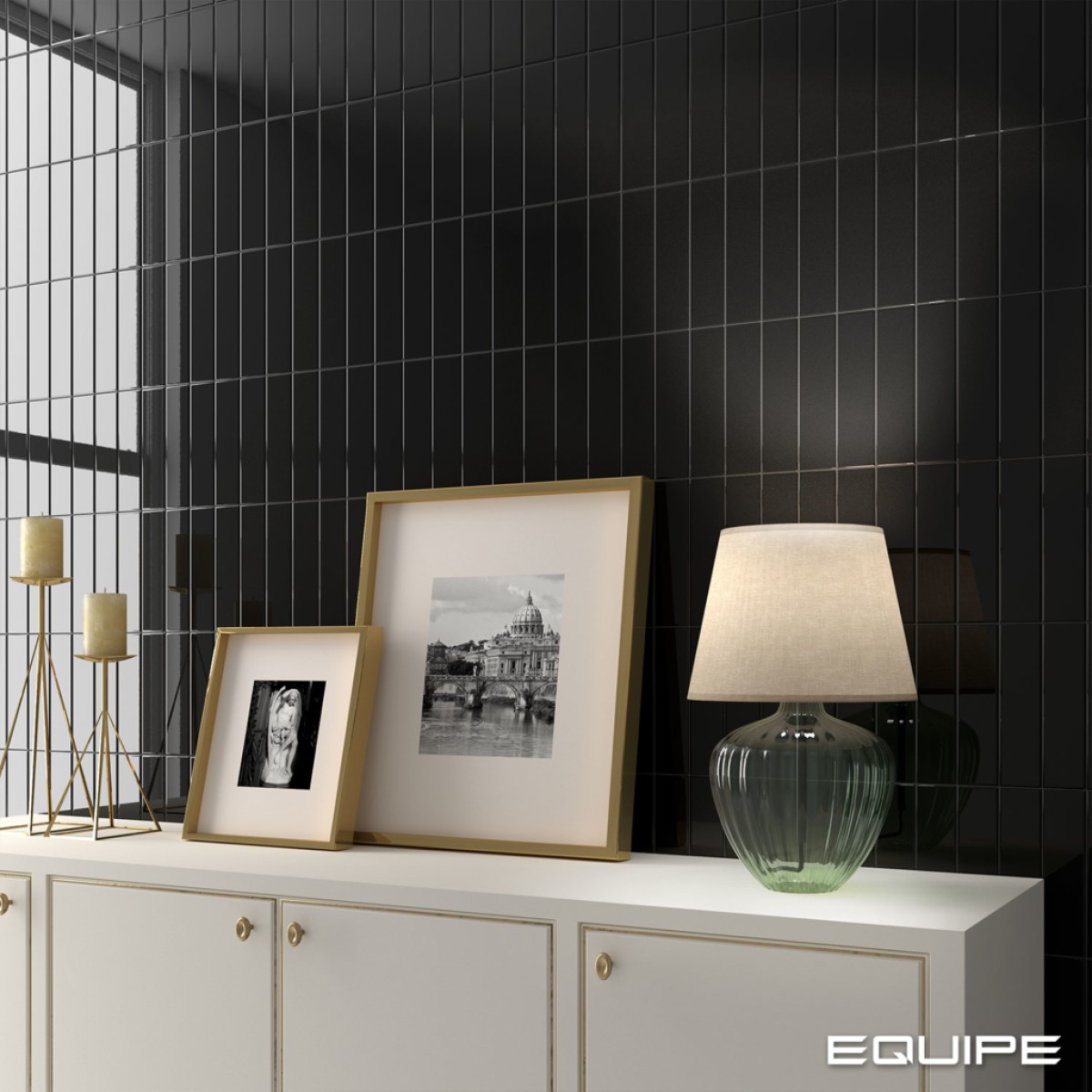 Płytka ścienna COSTA NOVA BLACK GLOSS 5x20 mała czarna cegiełka połysk