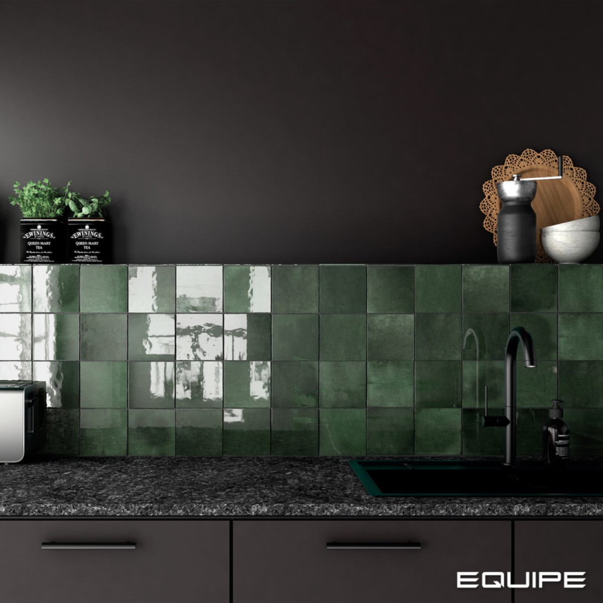 Płytka ścienna ARTISAN MOSS GREEN 13,2x13,2 zielona kwadratowa cegiełka połysk