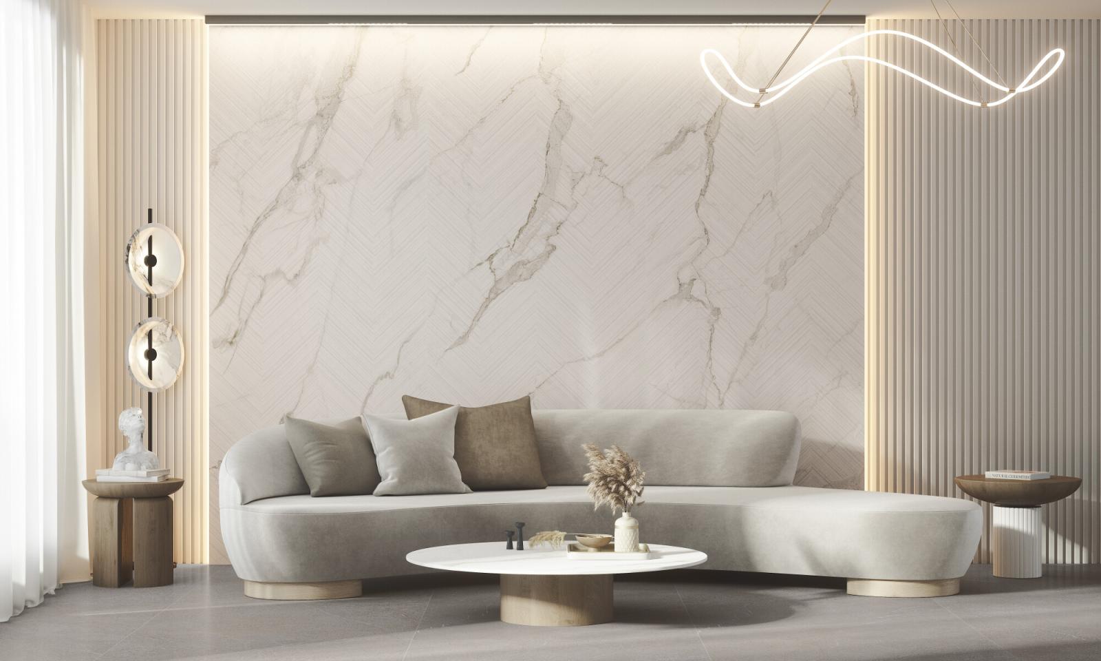 Gres slab LUMIERE WHITE DECOR ST 100x275